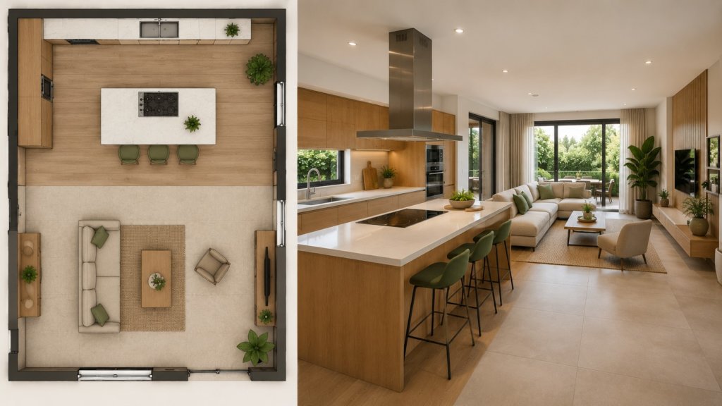 cocina feng shui abierta al salón