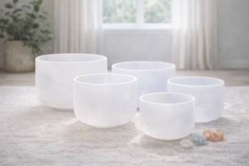 cuencos tibetanos de cuarzo utilizados en terapia sonora