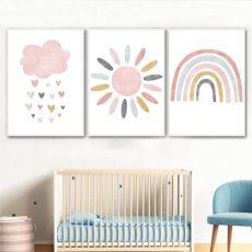 pósteres infantiles arcoíris sol y nubes decoración habitación bebé
