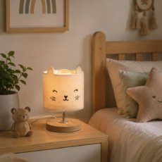 Atmosphera - Lámpara Infantil «Chat» - algodón y Madera Alt.21 cm