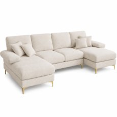 Sofá en Forma de U Chenilla Beige 4 Plazas Reclinable — Lubvtti