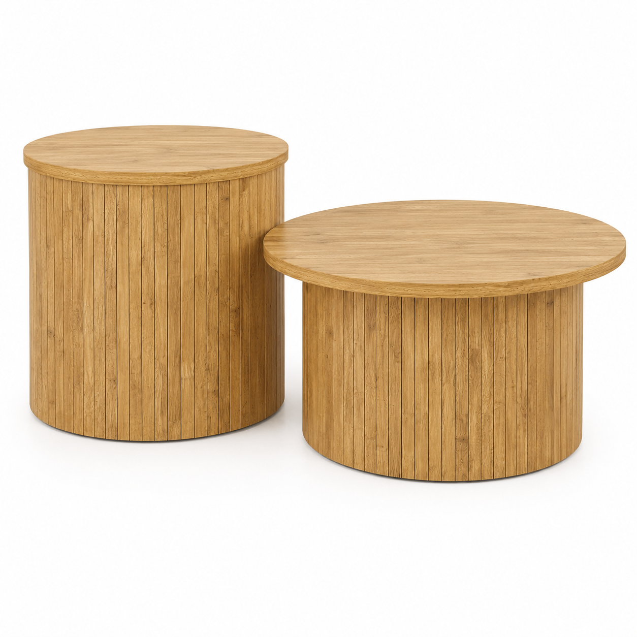 Mesa de Café Doble Redonda con Listones de Madera Natural VIVCA