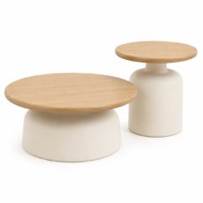 Set Mesa de Centro y Mesas Auxiliares Redondas Madera Blanca