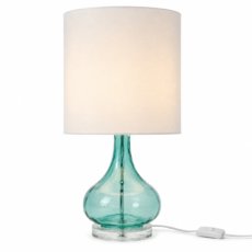 Lámpara de Mesa Base Cristal Azul-Verde Pantalla Tela — Relaxdays