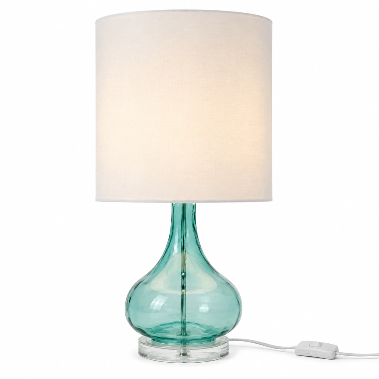 Lámpara de Mesa Base Cristal Azul-Verde Pantalla Tela — Relaxdays