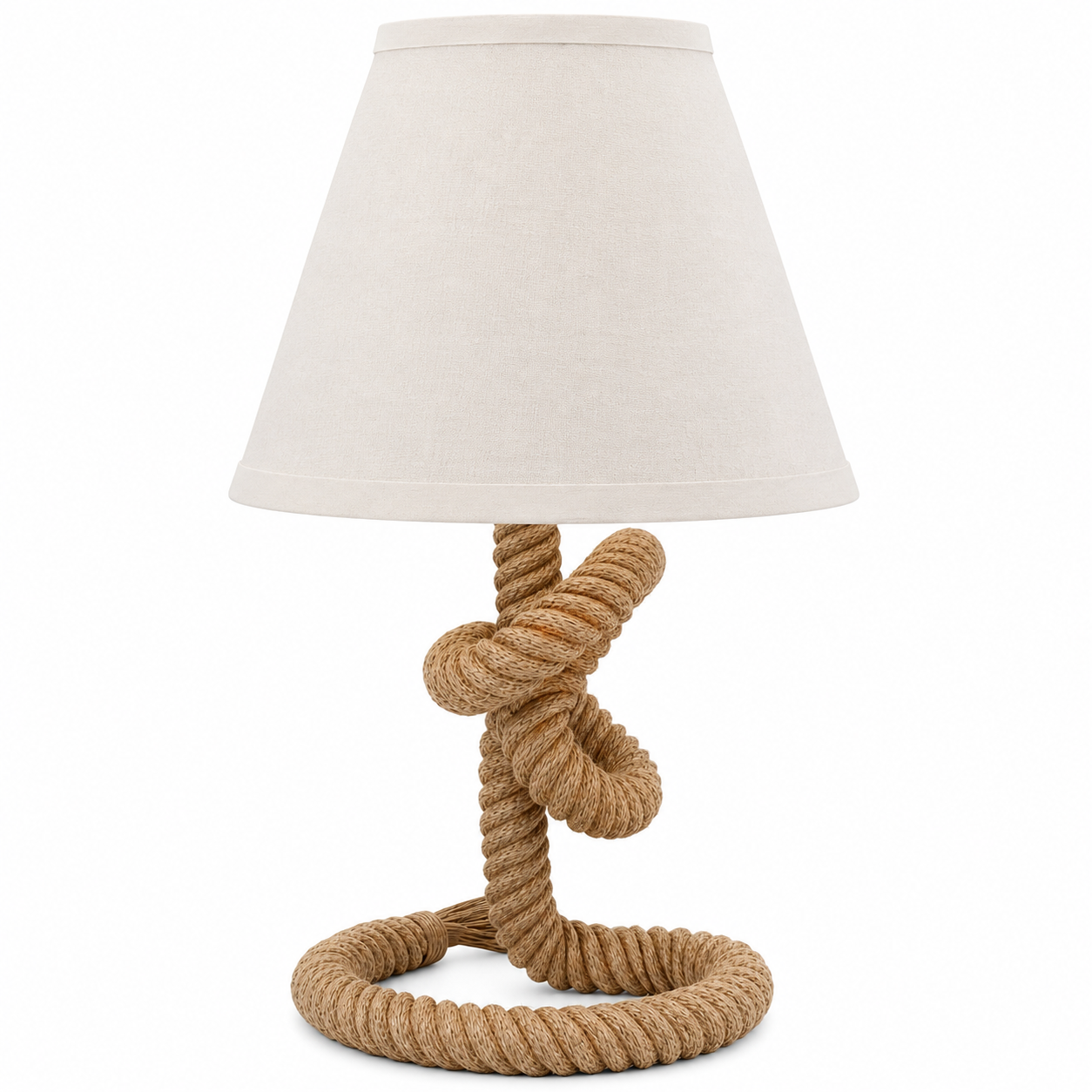 Lámpara de Mesa Cuerda de Lino y Pantalla Tela Beige — HOMCOM